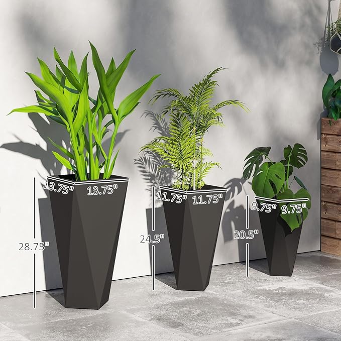 Outsunny Set of 3 Tall Planters, MgO Indoor Outdoor Planters - Image 3