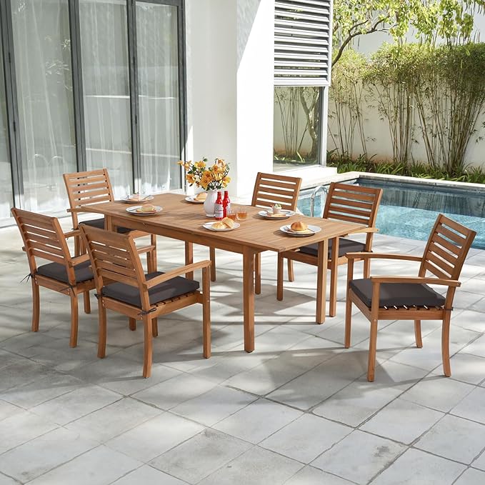 OC Orange-Casual Stackable Patio Dining Chairs Set of 6, Outdoor Acacia Wooden - Image 6