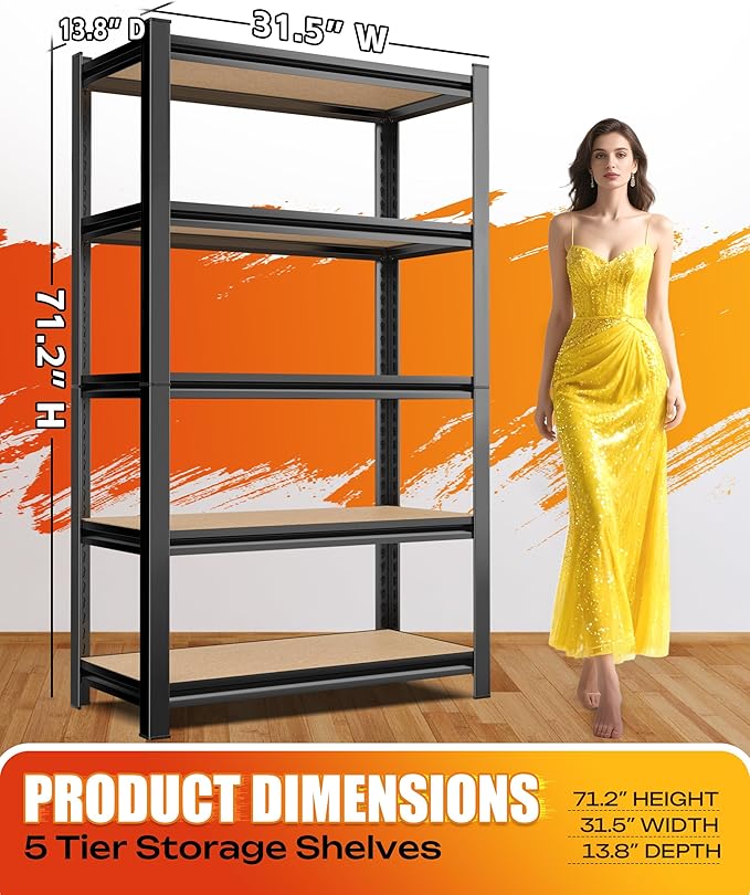 AOAORRG Set of 3 Garage Shelving Heavy Duty Storage Shelves, Metal Adjustable - Image 3