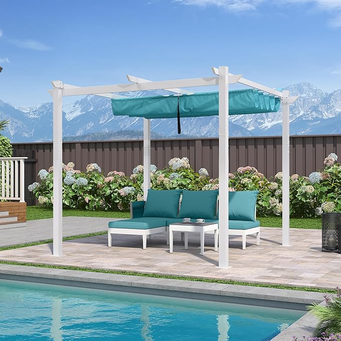 PURPLE LEAF 10' x 10' Aluminum Outdoor Pergola White Wind-Resistant Retractable - Image 2