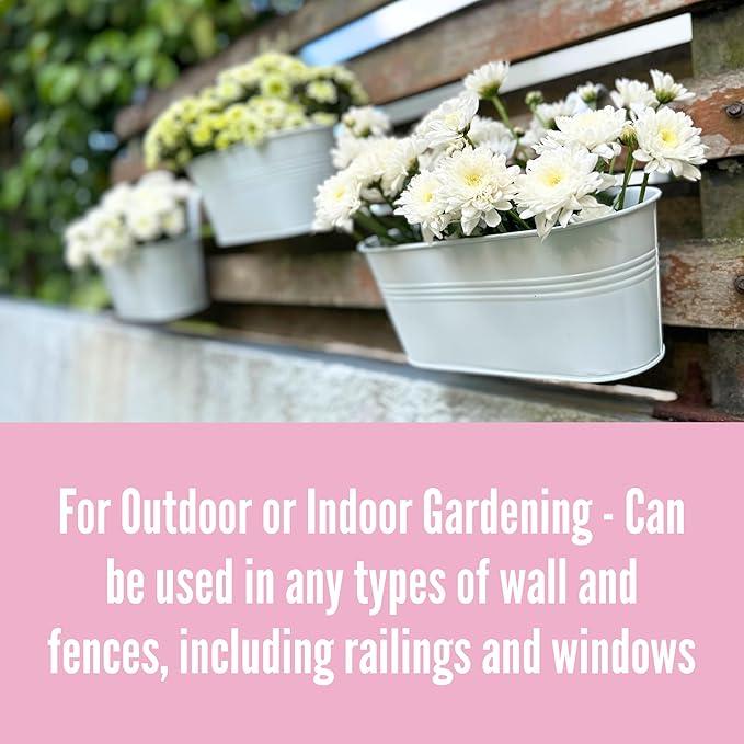 LaLaGreen Planter Boxes Outdoor White Metal Iron Hanging Flower Pots Deck - Image 6