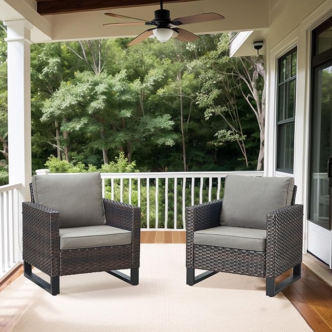Belord Oversize Patio Chairs Set of 2 Outdoor Wicker Dining Chairs, All-Weather - Image 3