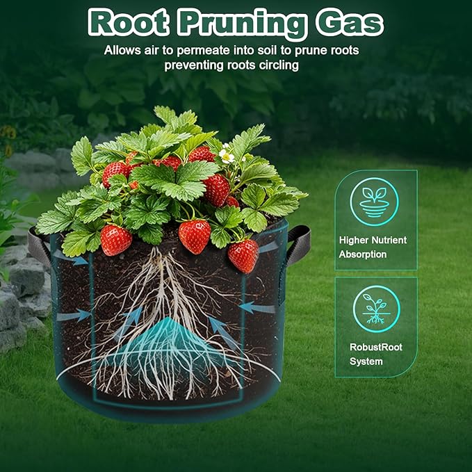 5 Pack 5 Gallon Grow Bags, Thickened Aeration Nonwoven Fabric Plant Pots - Image 6