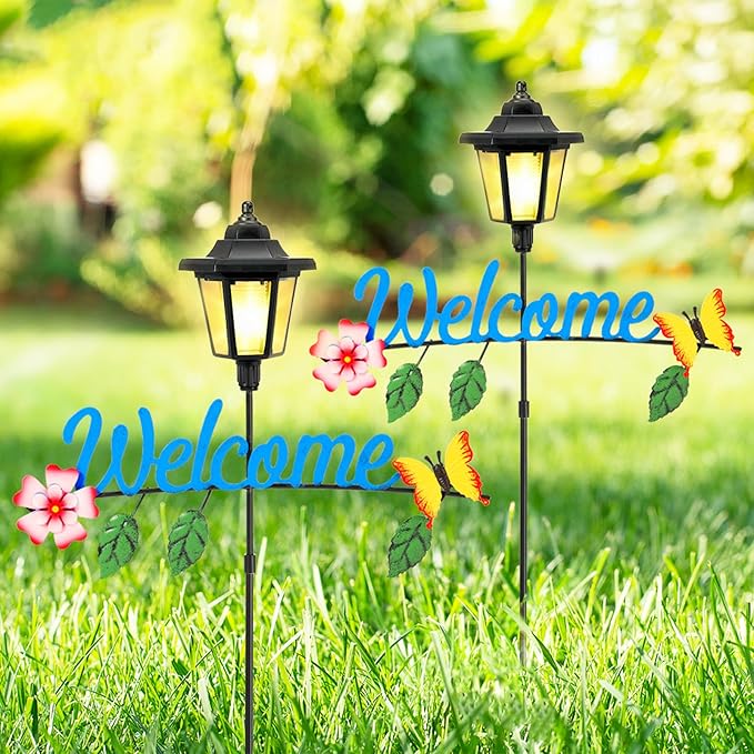 Lewondr Solar Garden Lights Butterfly, 36.6 Inch Solar Lamp Post Light by Lewondr
