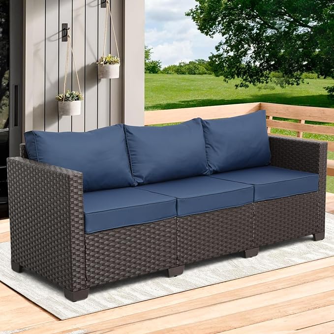 Rattaner 3-Seat Patio Wicker Sofa, Outdoor Rattan Couch Furniture Steel Frame - Image 9