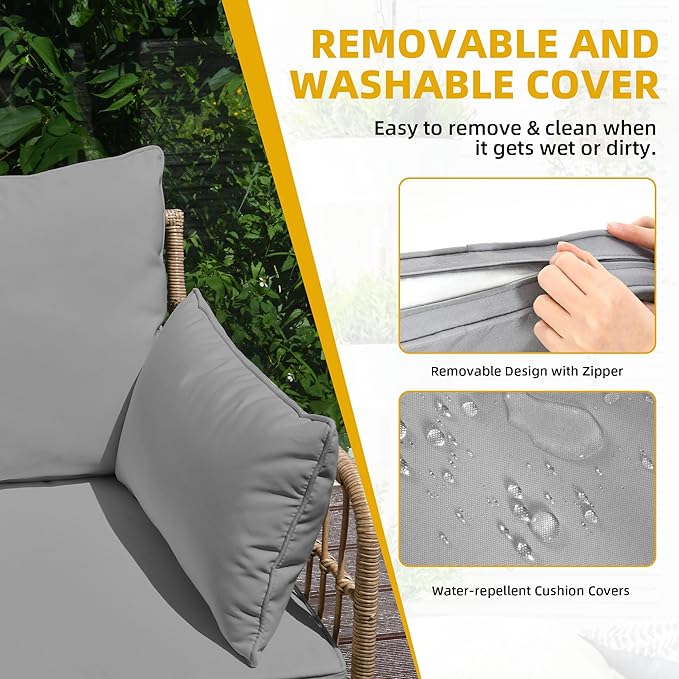 DWVO 4-Piece Outdoor Sectional Sofa Set, All-Weather Wicker L-Shaped 5-Seater - Image 4
