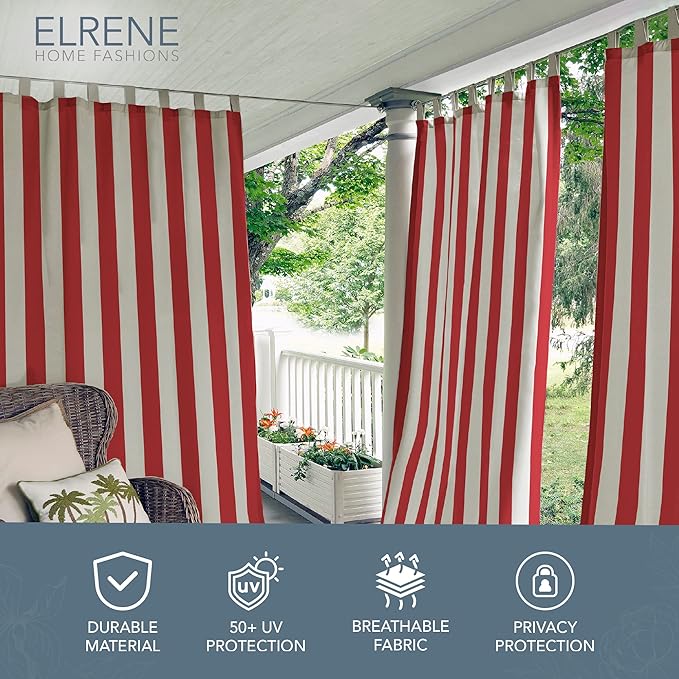 Elrene Home Fashions Highland Stripe Indoor/Outdoor Curtain Panel, 50 inches X - Image 2