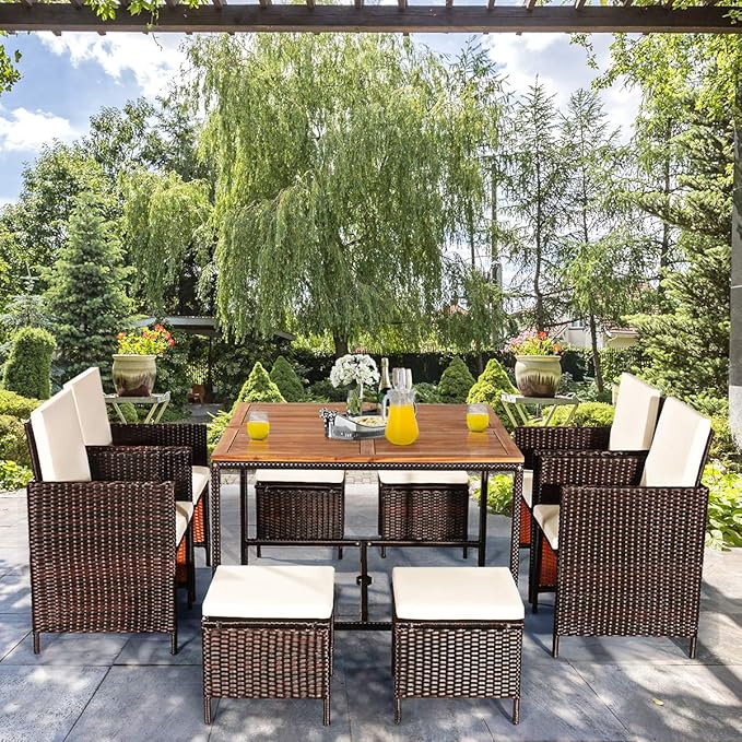 Tangkula 9 Pieces Patio Acacia Wood Table and Chairs Set - Image 4