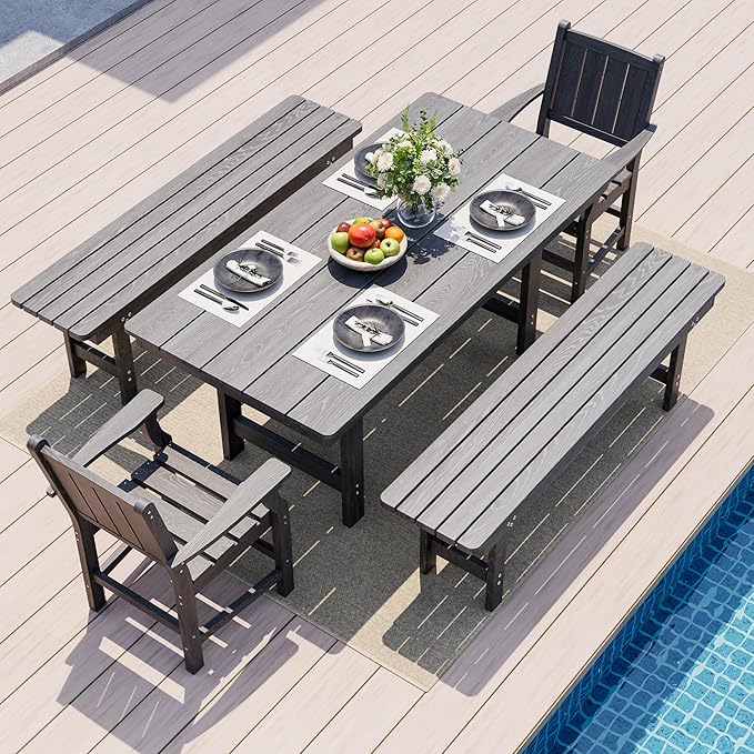 Pamapic 5 PCS Outdoor Dining Set, Spacious HDPE Outdoor Table and Chairs by Pamapic