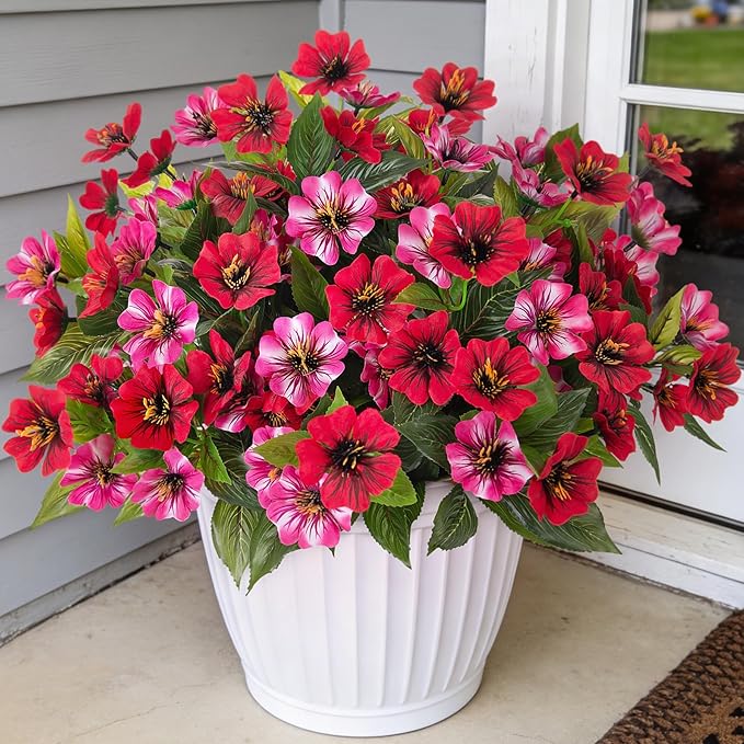 Fake Artificial Flowers for Outdoors Decoration, 4 Bundles Silk Faux Spring by Hrobek