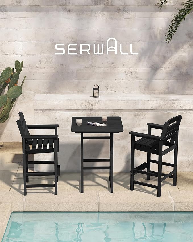 SERWALL Balcony Adirondack Chairs and Table 3 Pieces Set, Adirondack Bar Height - Image 8