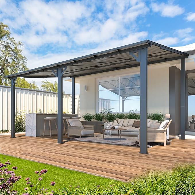 AECOJOY 16' x 10' Gazebo Outdoor Pergola, 10x16 Large Wall-Mounted Hardtop Lean by AECOJOY