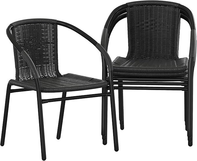 EMMA + OLIVER Set of 4 Modern Rattan Indoor/Outdoor Stack Chairs, Stacking - Image 3
