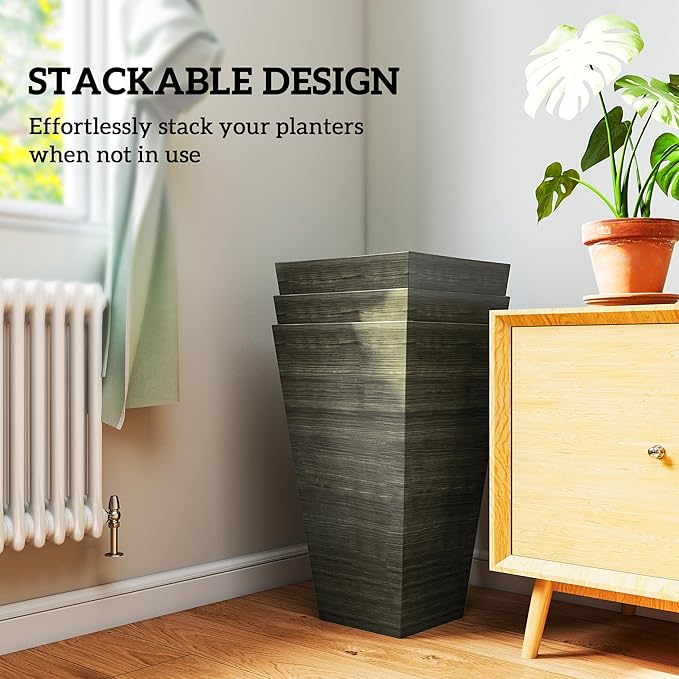 Outsunny Tall Planter for Outdoor Plants Set of 3, 28 Inch Taper Planter - Image 7