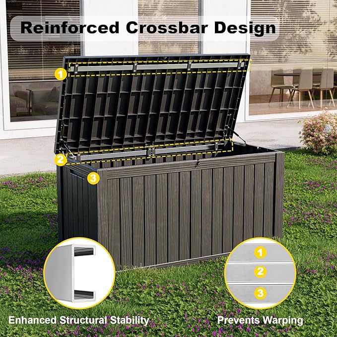ROJIK 180 Gallon Outdoor Storage Box Waterproof-Patio Furniture Resin Deck Box - Image 4