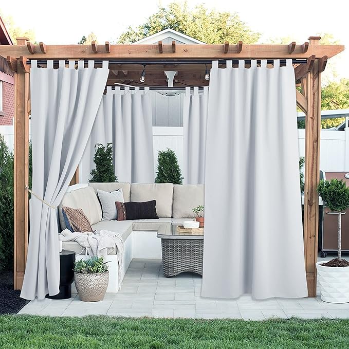 NICETOWN 2 Panels Patio Curtainss Outdoor Waterproof W52 x L120, Detachable - Image 2