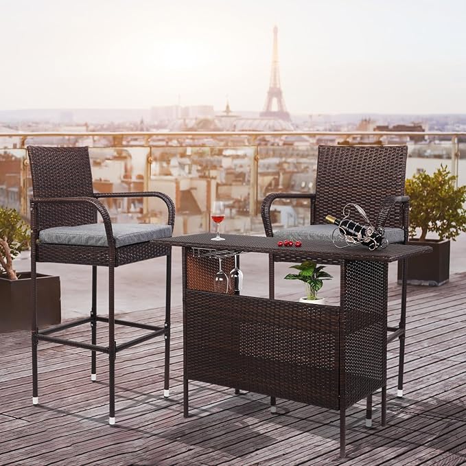 VINGLI Wicker Outdoor Bar Table - Image 8