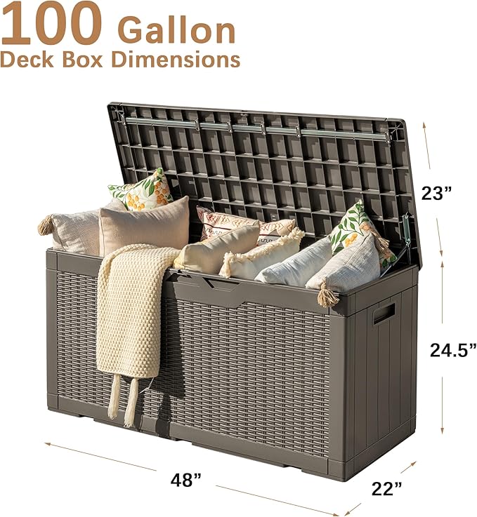 Devoko 97 Gallon Deck Box, Waterproof Resin Outdoor Storage Box - Image 4