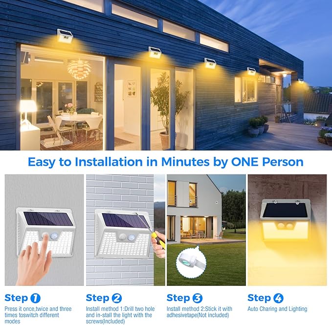 Peasur Solar Lights Outdoor Motion Sensor, 3 Modes Solar Security Wall Lights - Image 8