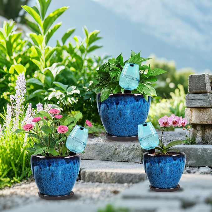 Ceramic Pots for Plant with Self Watering Globes, 8 inch Planters for Indoor - Image 2