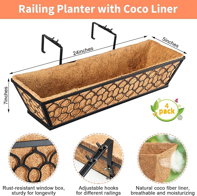Riare 4 Pack 23 Inch Window Boxes Planters - Image 2