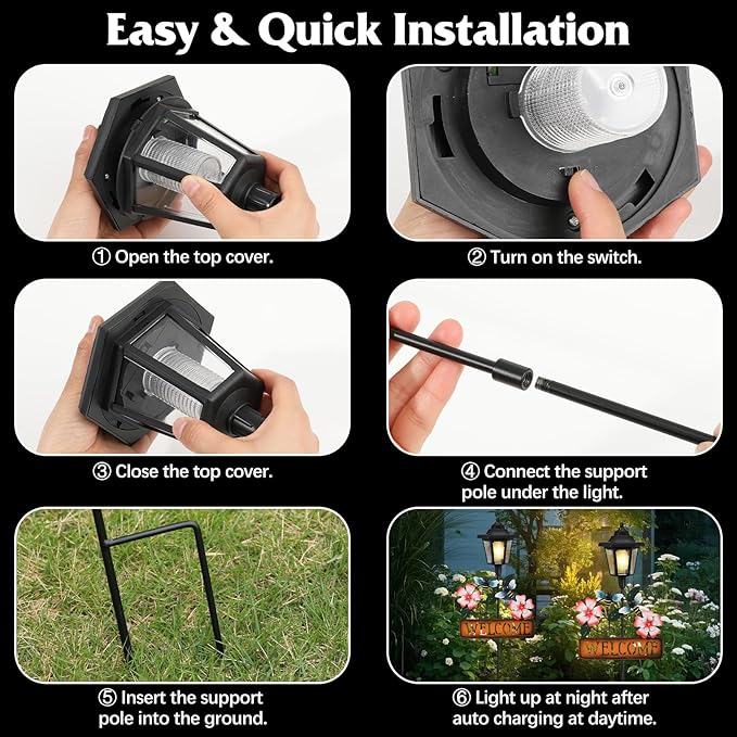 Lewondr Solar Garden Lights Bee, 37.4 Inch Solar Lamp Post Light - Image 6