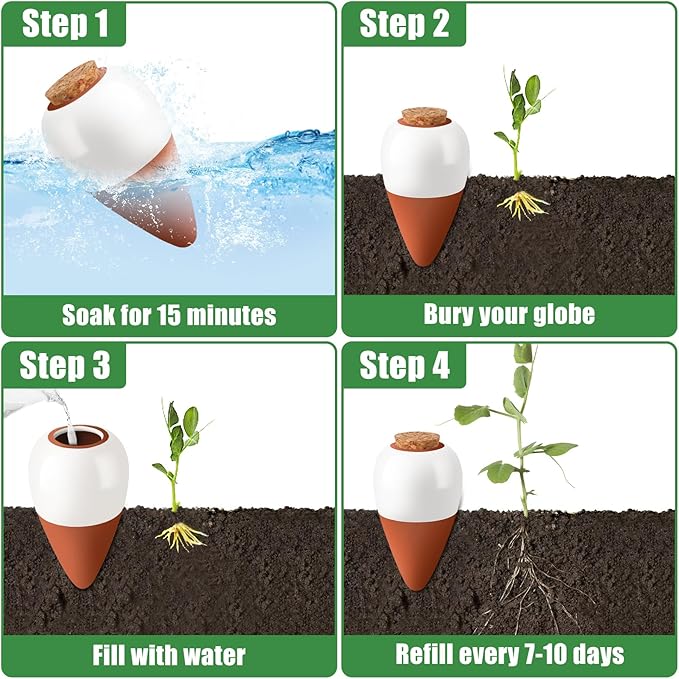 Terracotta Watering Spikes, 4 Pack Ollas Self Watering Globes, Slow Release - Image 7