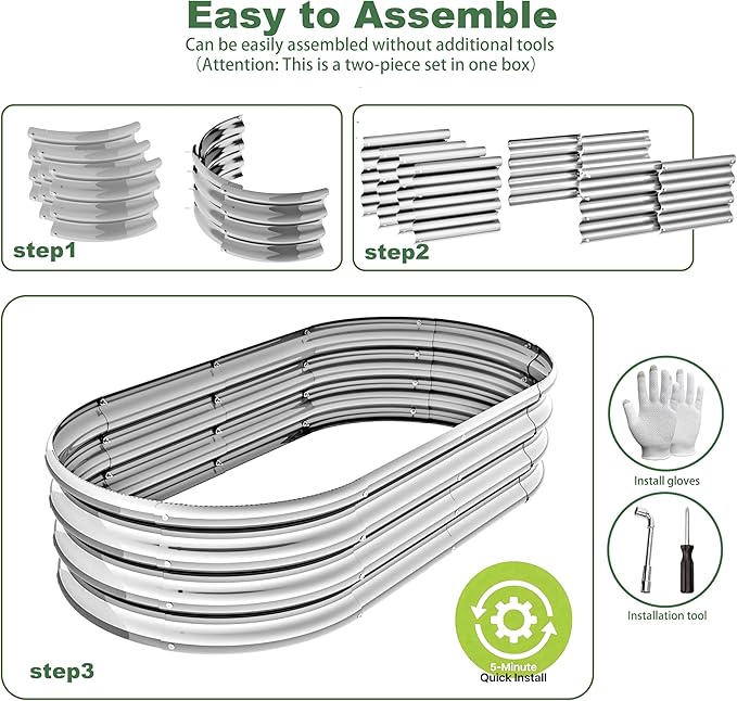 4x2x1ft-2pcs-Oval Raised Garden Bed Kit, Galvanized Planter Garden Boxes Outdoor - Image 2