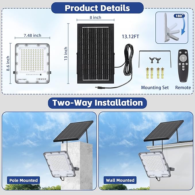 200W Solar Flood Light Outdoor 40000LM 6500K LED Solar Street Light - Image 6
