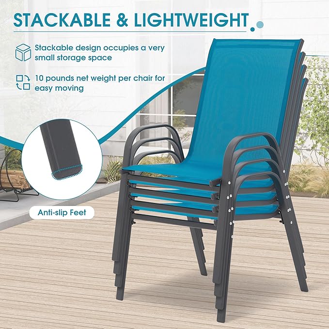 Outdoor Stackable Chairs Set of 6, Stacking Patio Chairs - Image 4