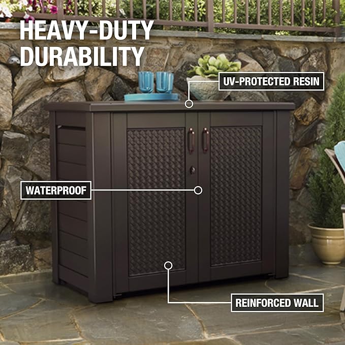 Rubbermaid Decorative Outdoor Storage Cabinet, Weather Resistant, Organization - Image 3