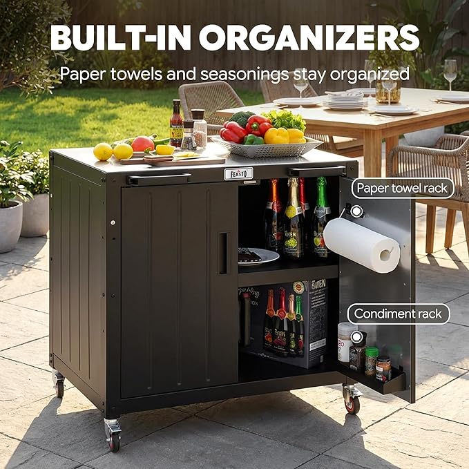 Outdoor Grill Cart with Storage Cabinet and Stainless Steel Top, 35-Inch - Image 7