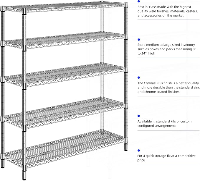 3500LBS 59" W 5 Tier Storage Shelves Rack Metal Wire Shelving Unit, Storage - Image 7