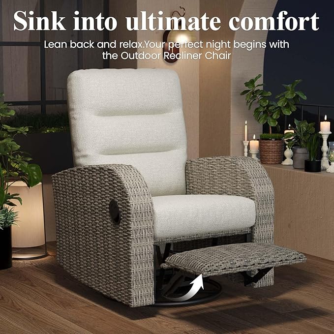 LayinSun Oversized Wicker Outdoor Swivel Glider Recliner - Image 3