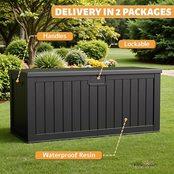 Flamaker Resin Deck Box 250 Gallon, Waterproof Imitation-Wood Lockable Storage - Image 7