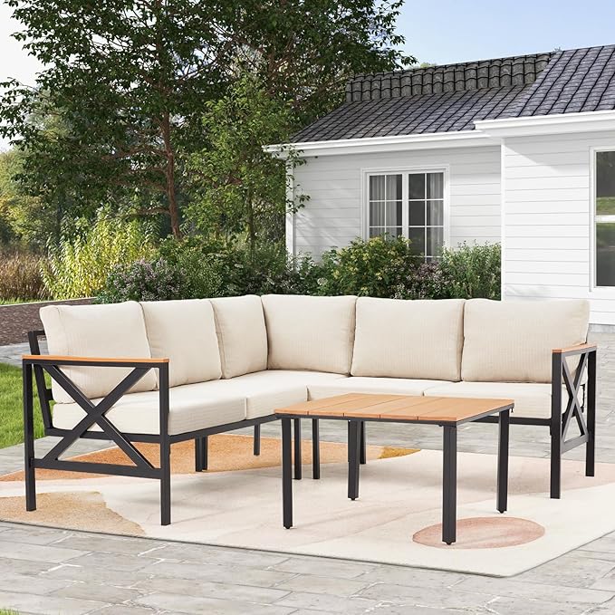 EROMMY 6 Pieces Patio Furniture Sets, Metal Outdoor Sectional Furniture L Shape by EROMMY