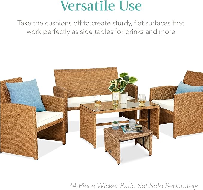 Best Choice Products Set of 2 Wicker Ottomans, Additional Seating, Side Table - Image 4