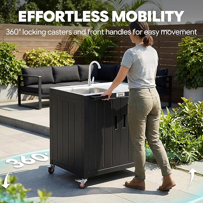 Outdoor Kitchen Island with Stainless Steel Sink and Storage Cabinet, 35-Inch - Image 8