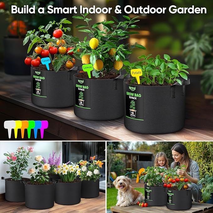 Grow Bags for Potato 5-Gallon: 10 Pack Black 350G Heavy Duty Thickened Fabric - Image 7