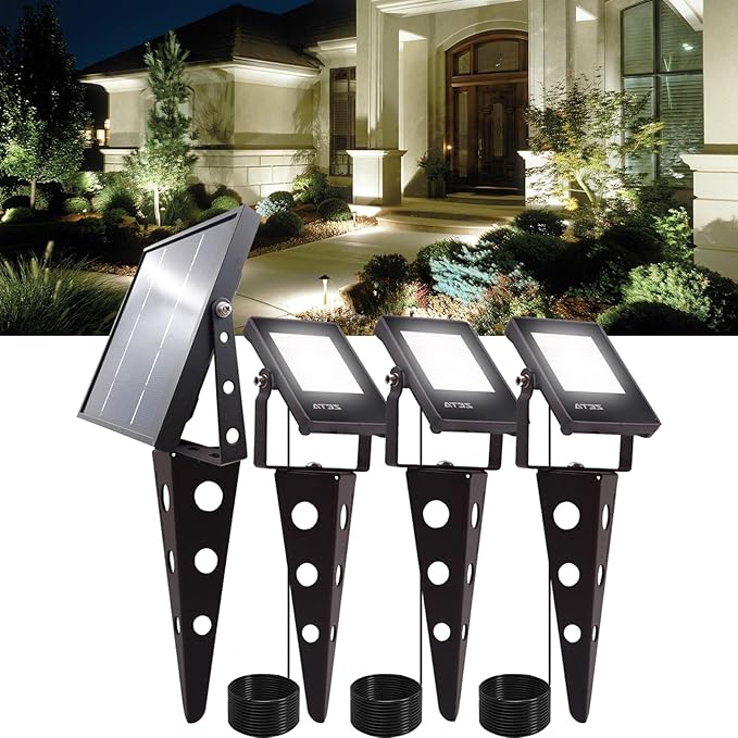 Solar Spot Lights Outdoor, ZETA Waterproof Metal Cool White 3-in-1 Auto On/Off by Sunlife