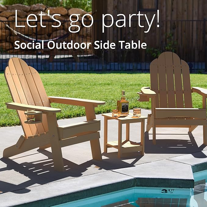 LUE BONA Adirondack Outdoor Side Table, 2-Tier Brown HDPS Patio End Table - Image 4