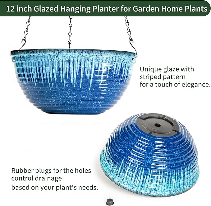 12 inch Hanging Planters for Indoor Outdoor Plants, 2 Pack Large Hanging Flower - Image 3