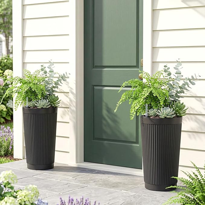 Self Watering Tall Black Planters Outdoor Set of 2, 24” Flower Pots Planters - Image 8