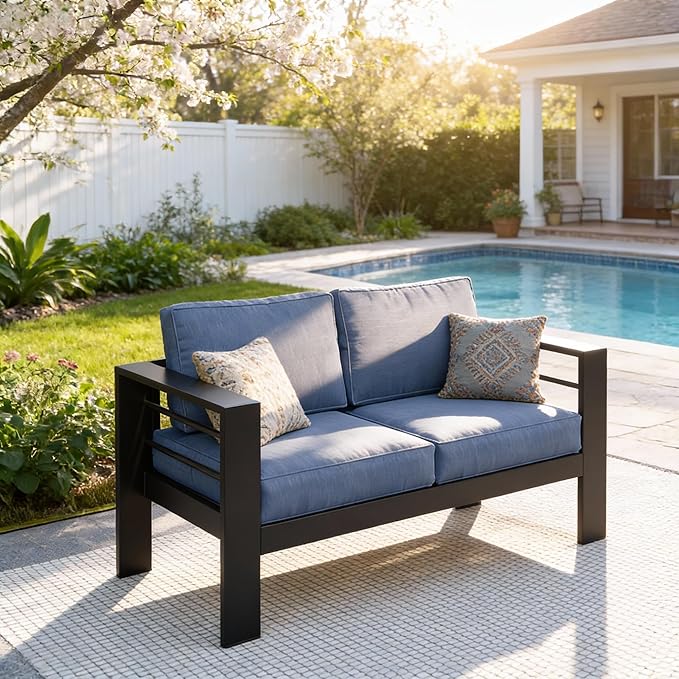 Kiss the Water Outdoor Patio Furniture Loveseat Sofa, All-Weather Metal by KisstheWaterPatioTool