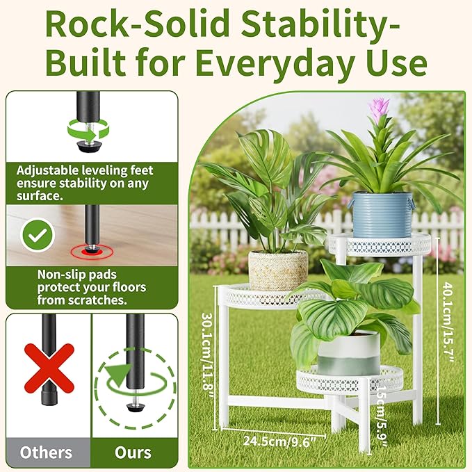 3 Tiered Tall Plant Stand Indoor Outdoor, Metral Plant Shelf - Image 3
