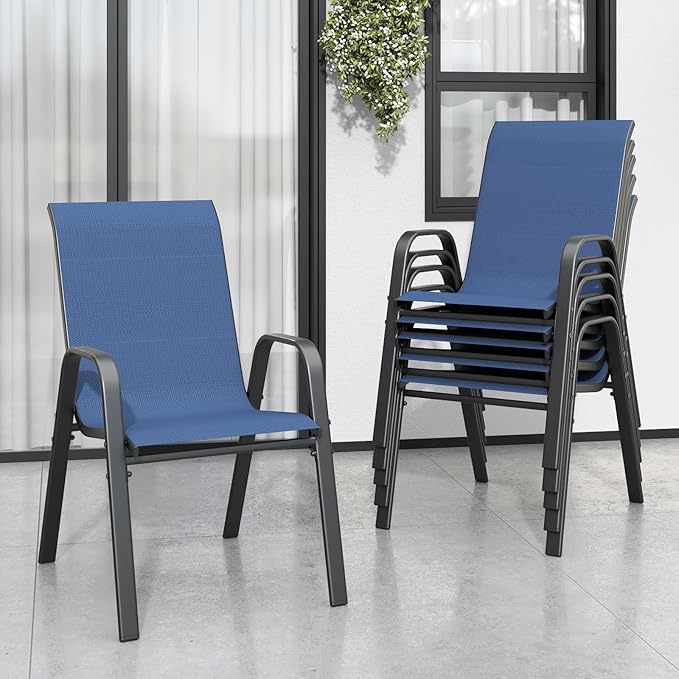 Patio Chairs Set of 6, Stackable Outdoor Dining Chairs by Vimstora