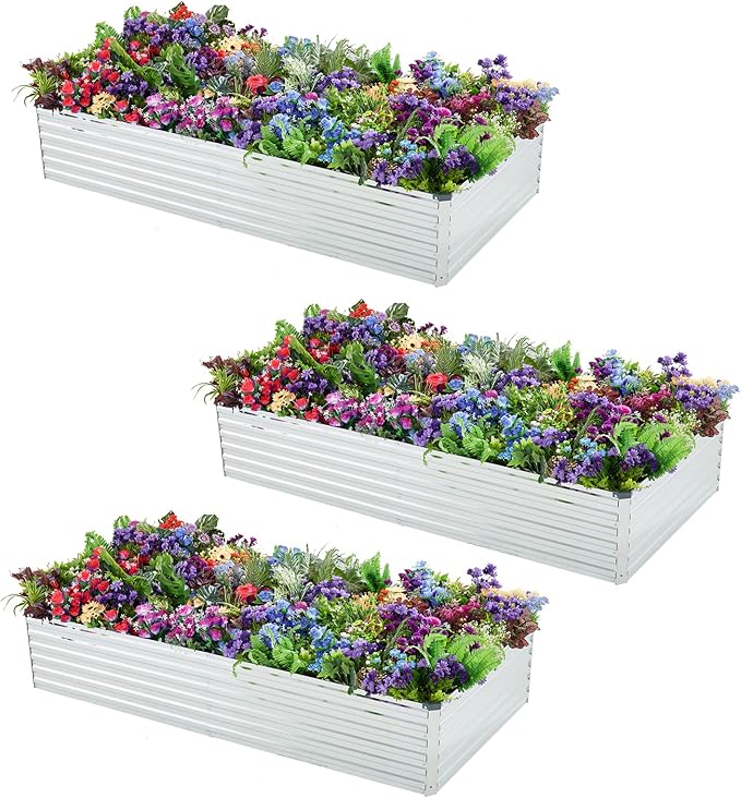 3 Pack 6x3x1FT Galvanized Raised Garden Beds Kit Outdoor Metal Gardening by Meberam