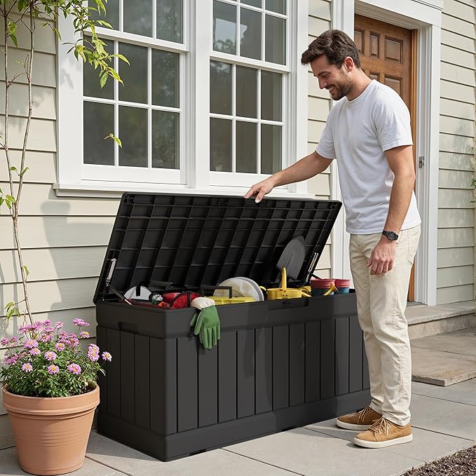 Devoko 78 Gallon Deck Box, Waterproof Resin Outdoor Storage Box - Image 6