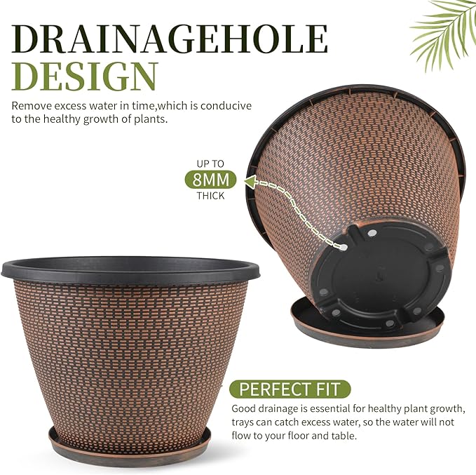 4 Pack 8 inch Plant Pot, Plastic Pots - Image 3