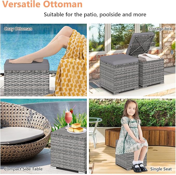 Tangkula 2 Pieces Patio Ottomans, Patiojoy Hand-Woven PE Rattan Side Table - Image 5